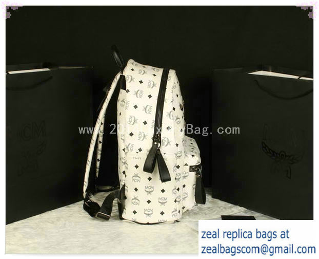 High Quality Replica MCM Stark Backpack Jumbo in Calf Leather 8006 White - Click Image to Close